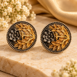 Dual Tone Floral Leaf Design Stud Earrings