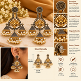 Ruhani Vintage Dual Tone Pearl Drop Earrings