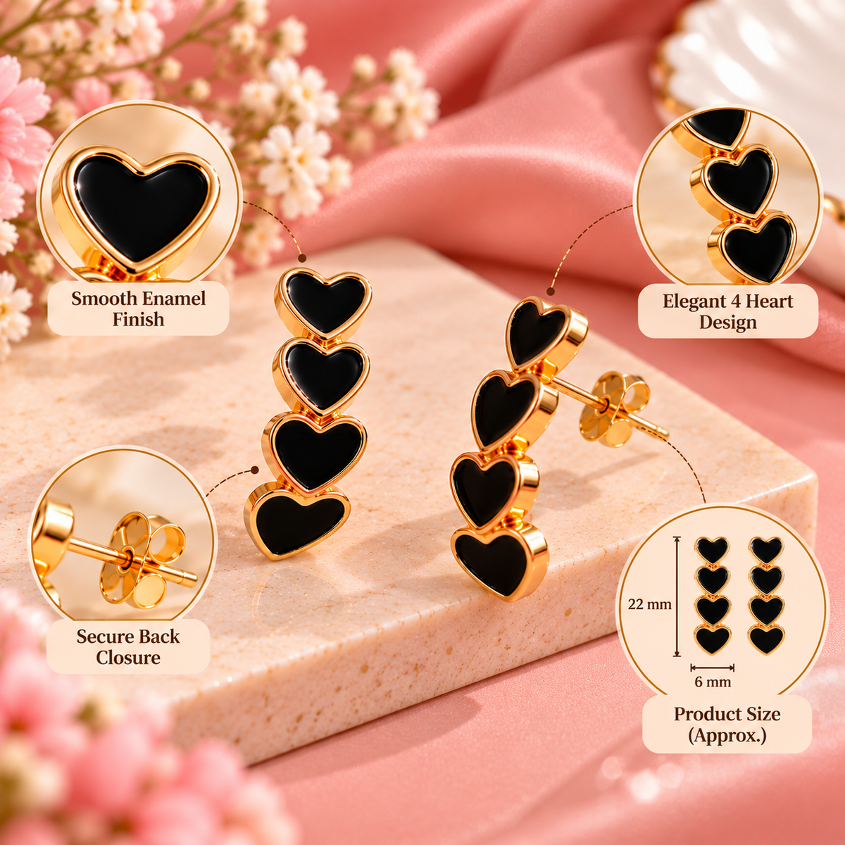 Black Loop Heart Earrings