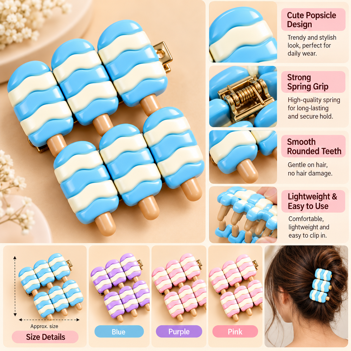 Ice Cream Popsicle Hair Clips