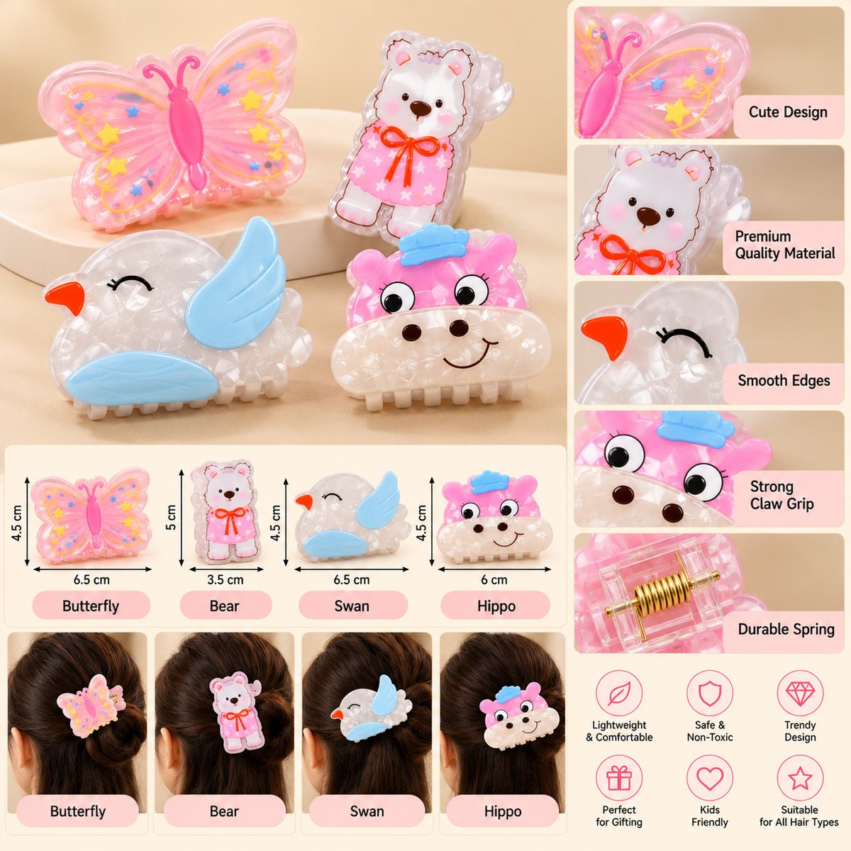 Korean Cute Creature Claw Clips