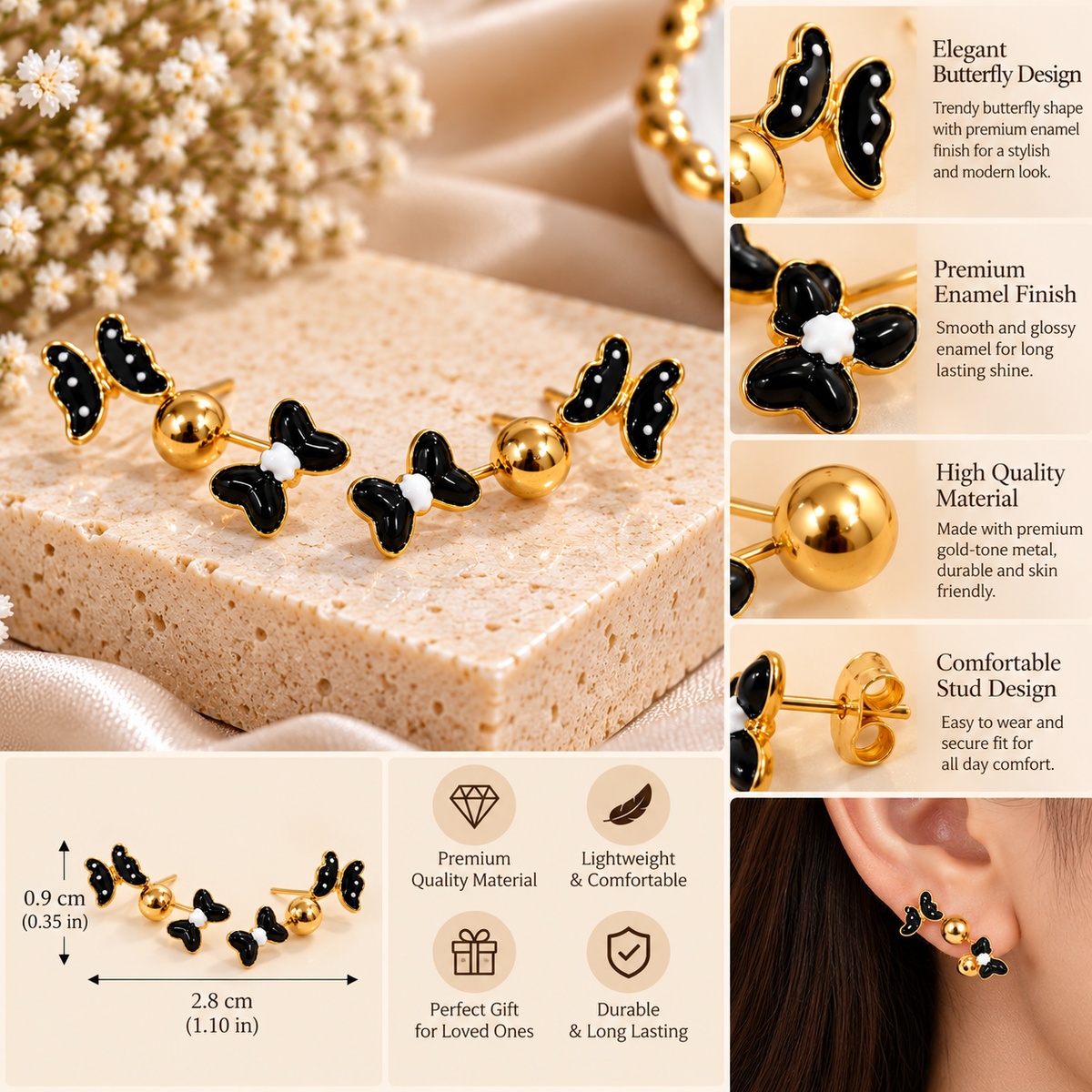 Black Butterfly Bow Earrings Combo