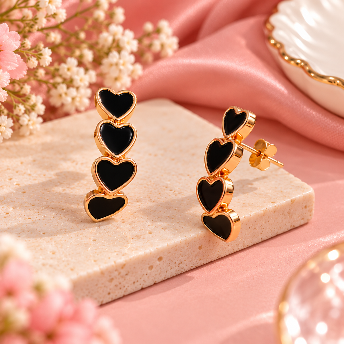 Black Loop Heart Earrings