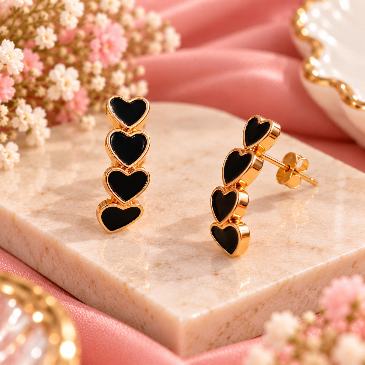 Black Loop Heart Earrings