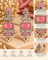 Pink Oxidised Silver Pearl Drop Earrings
