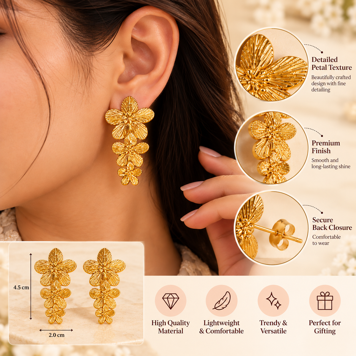 Triple Layer Flower Earrings