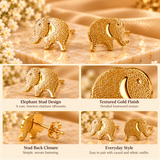 Cute Golden Elephant Stud Earrings