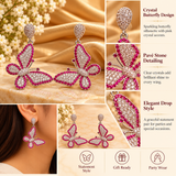 Pink Stone Butterfly Earrings