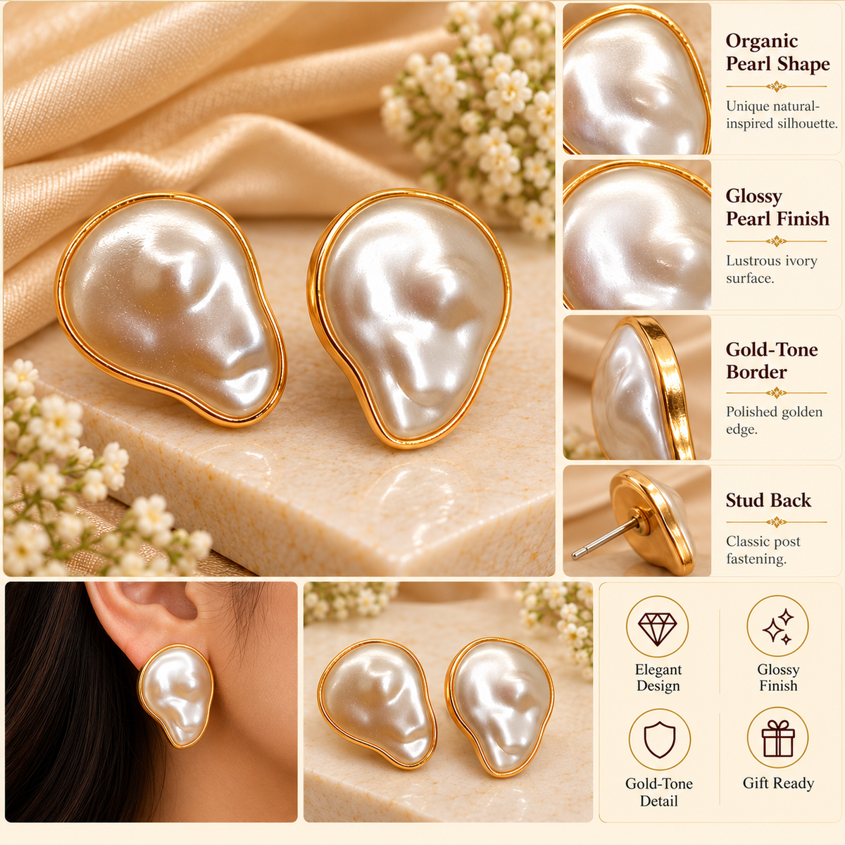 Dune Pearl Gold-Tone Statement Studs