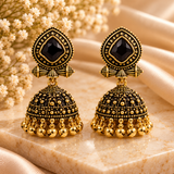 Black & Gold Antique Jhumka Earrings