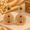 Navratna Multicolour Gold-Tone Teardrop Earrings
