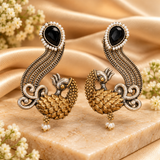 Morni Peacock Black Stone Earcuff Earrings