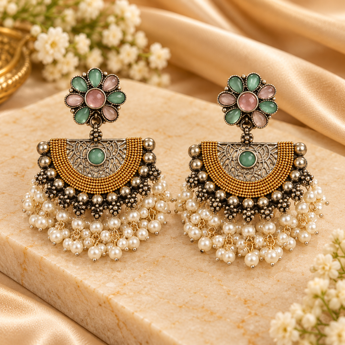 Meher Dual Tone Pearl Drop Balis