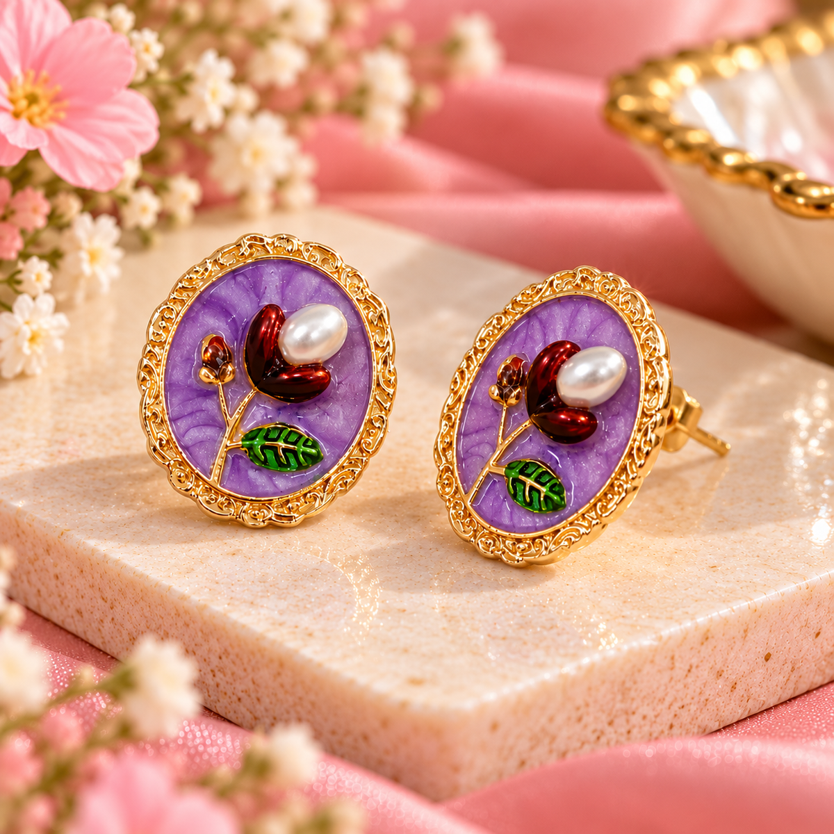 Oval Enamel Stud Earrings