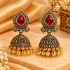 Antique Glamour Red Stone Jhumka Earrings