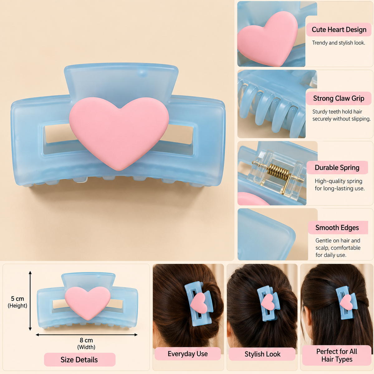 Blue Heart Hair Claw Clip