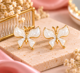 White Enamel Butterfly Stud Earrings