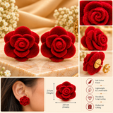 Velvet Rose Flower Stud Earrings