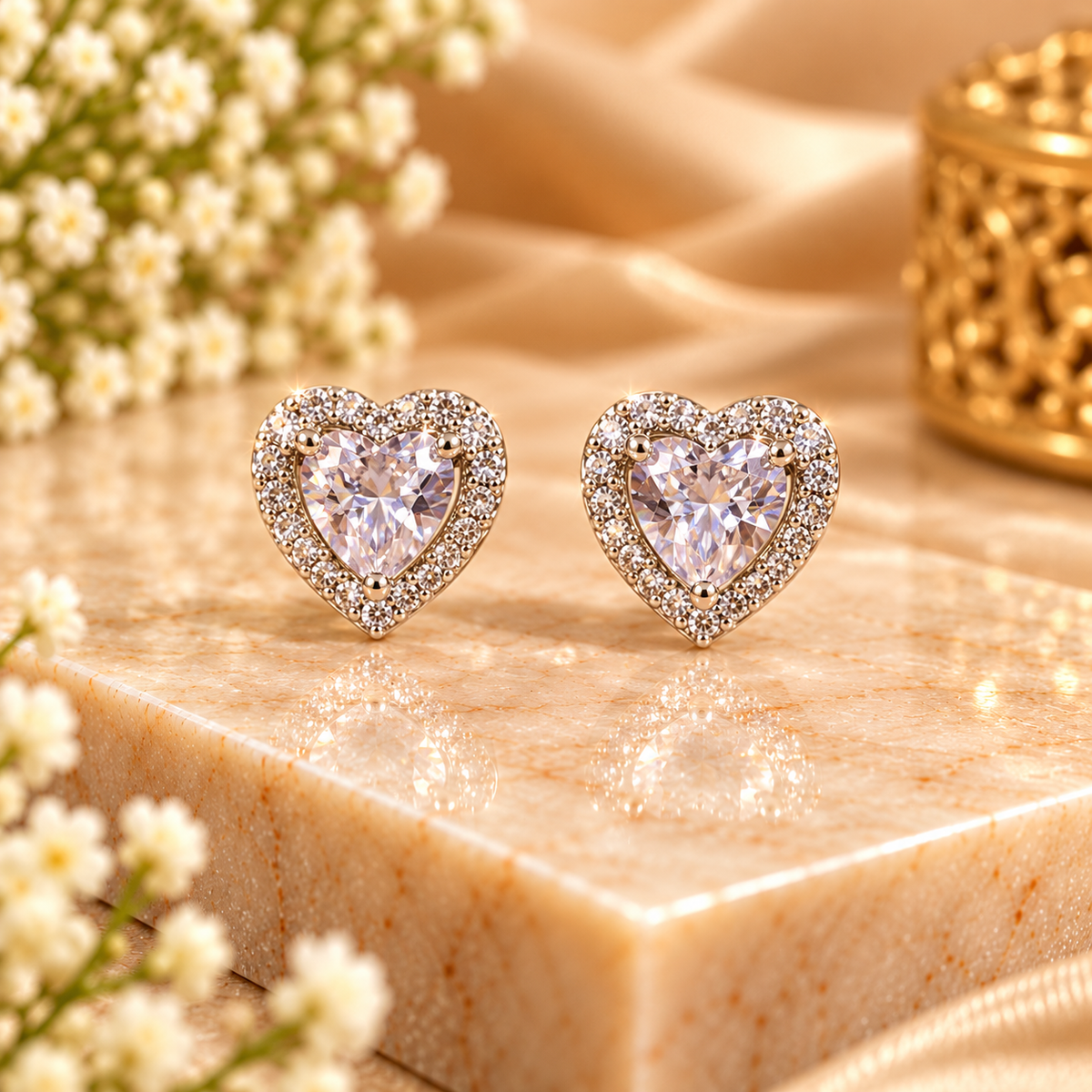 Cupid Sparkle Heart Stud Earrings