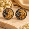 Dual Tone Floral Leaf Design Stud Earrings