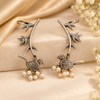 Oxidised Silver Bird Pearl Drop Ear Cuffs