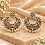 Noor-e-Chandbalis Silver Pearl Drop Earrings