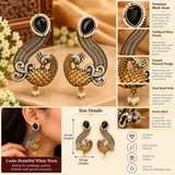 Morni Peacock Black Stone Earcuff Earrings