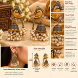 Pearl Love Gold Silver Tone Jhumkas