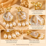 Desert Caravan Camel Pearl Drop Earrings