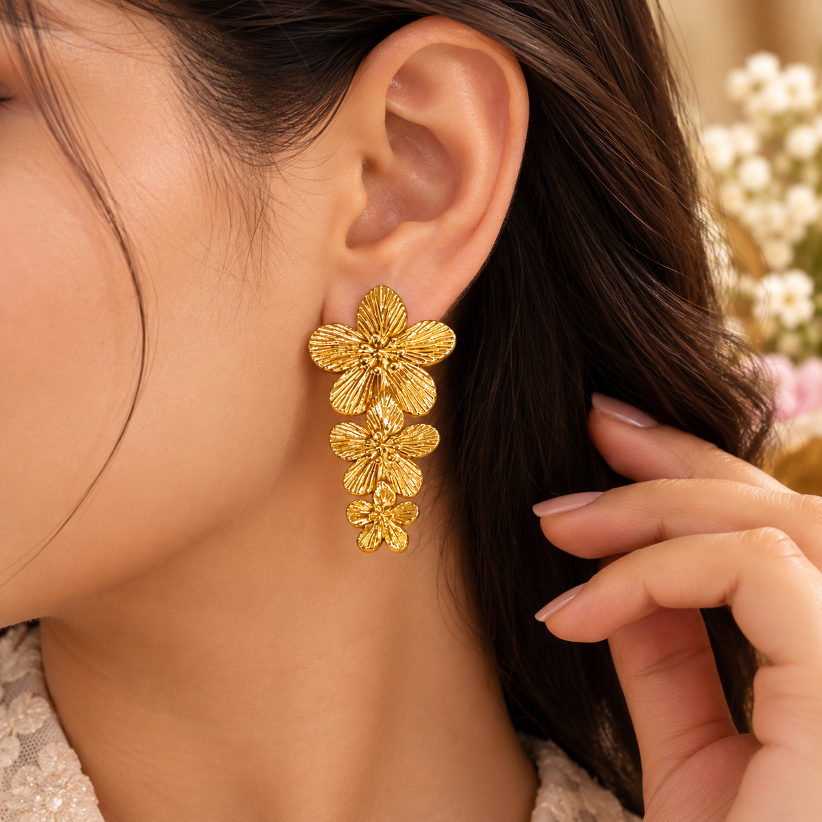 Triple Layer Flower Earrings