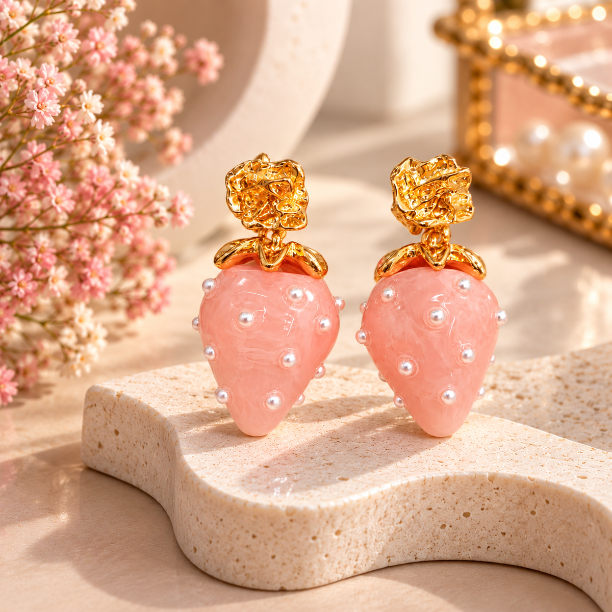 Pink Strawberry Earrings