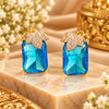 Aqua Crystal Bling Statement Earrings
