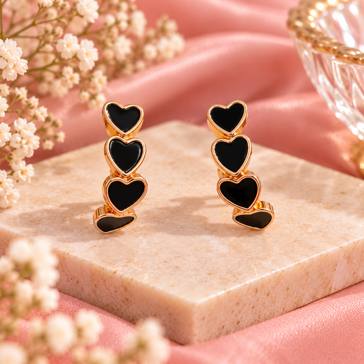 Black Loop Heart Earrings
