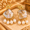 Desert Caravan Camel Pearl Drop Earrings