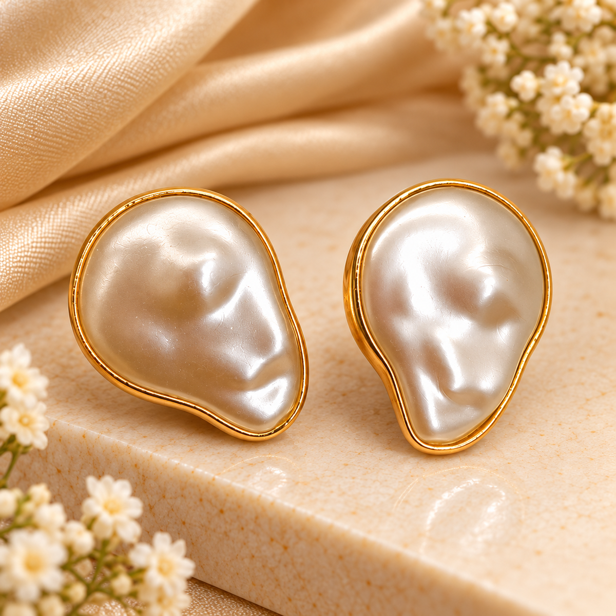Dune Pearl Gold-Tone Statement Studs