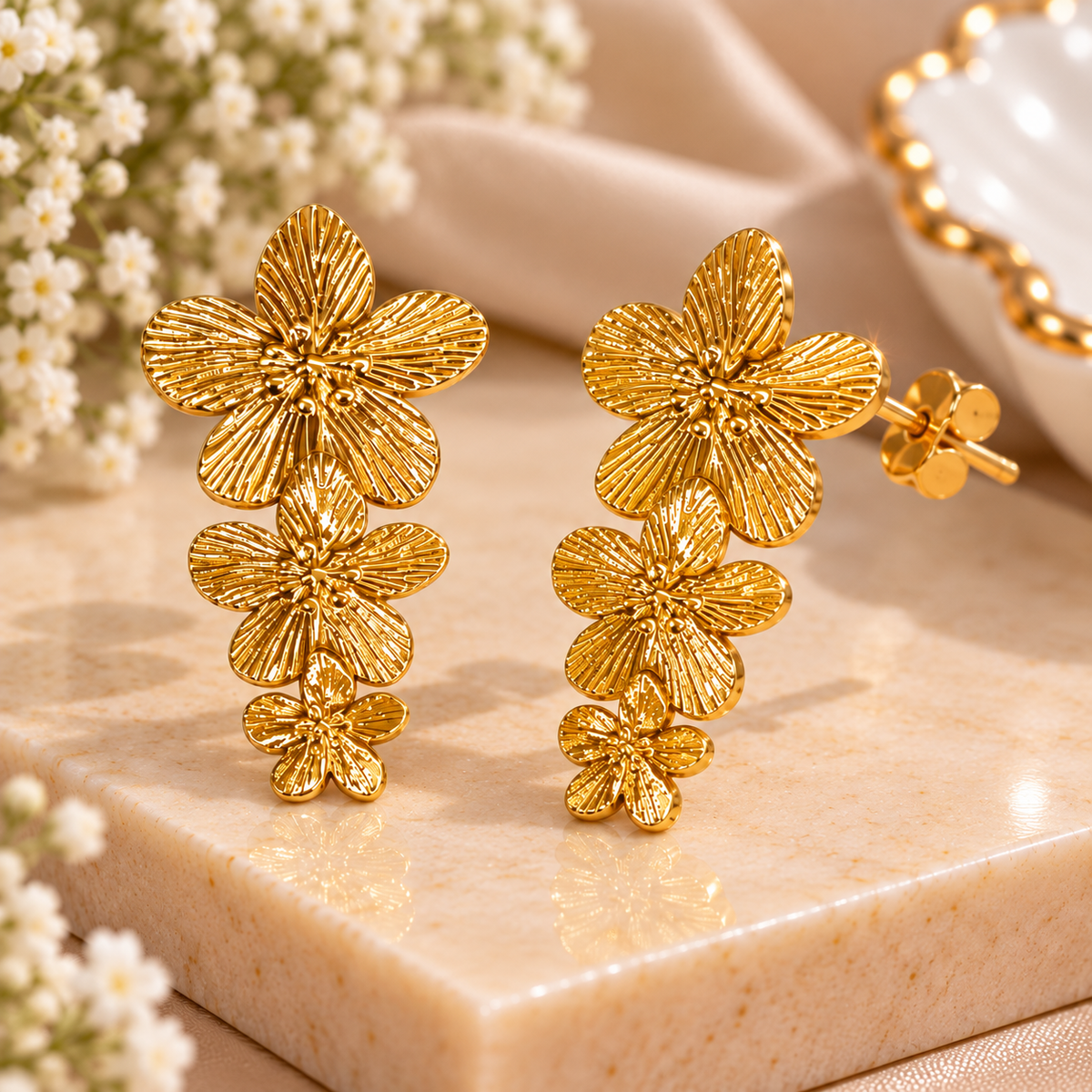 Triple Layer Flower Earrings