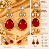 Rooh-e-Awadh Red Stone Gold-Tone Drop Earrings