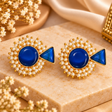 Midnight Pearl Blue Gold Drop Earrings