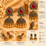 Antique Glamour Red Stone Jhumka Earrings