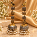 Airavat Dual Tone Elephant Pearl Jhumka Earrings