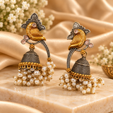 Pearl Love Gold Silver Tone Jhumkas