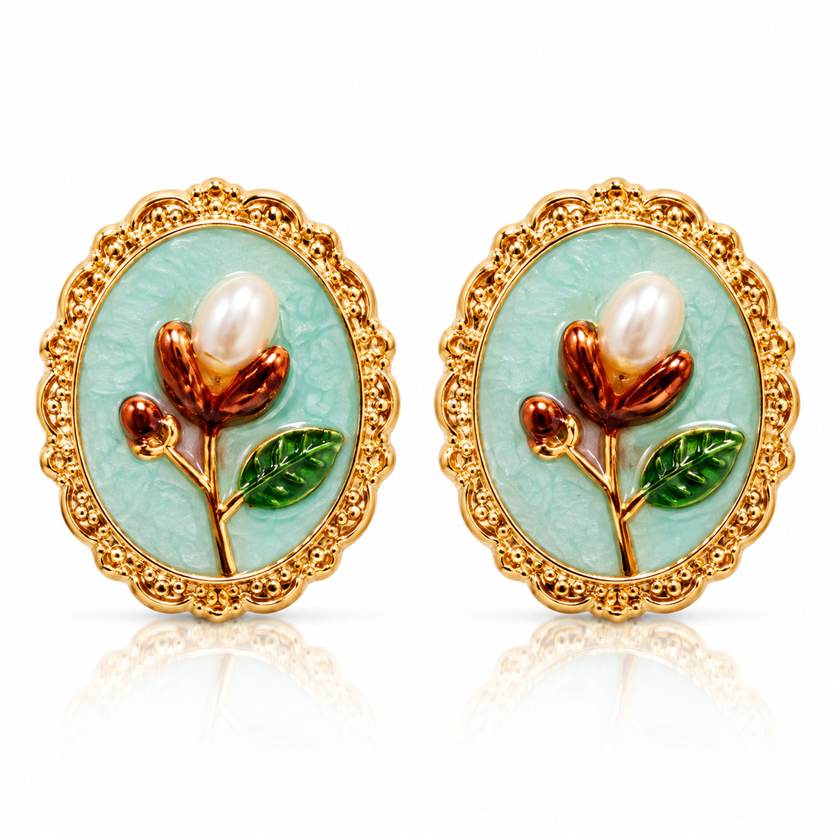 Oval Enamel Stud Earrings