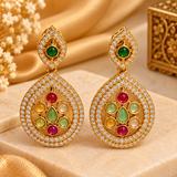 Navratna Multicolour Gold-Tone Teardrop Earrings