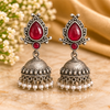 Red Forest Oxidised Silver Teardrop Jhumka Earrings