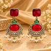 Vintage Berry Red Stone Gold Dangler Earrings