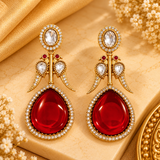 Rooh-e-Awadh Red Stone Gold-Tone Drop Earrings