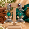 Blue Mayuri Green Stone Pearl Drop Jhumkas