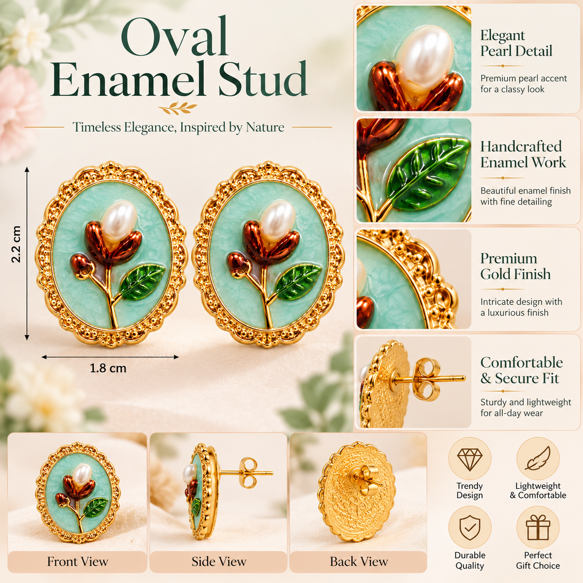Oval Enamel Stud Earrings
