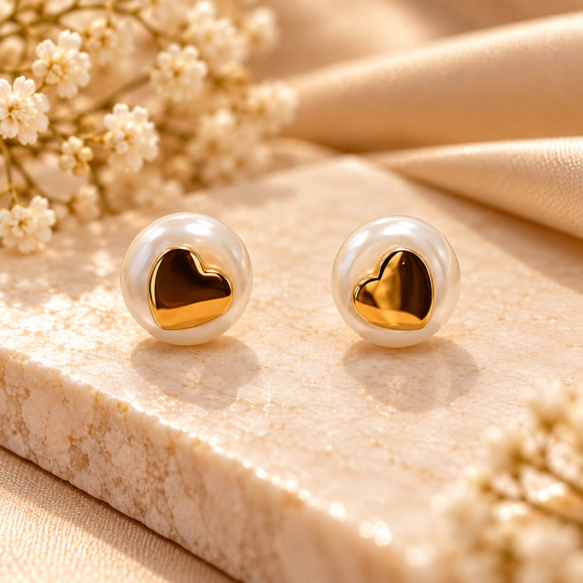 Royal Heart Pearl Love Stud Earrings
