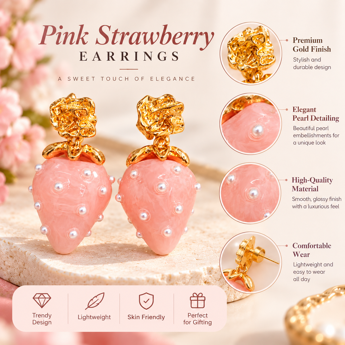 Pink Strawberry Earrings
